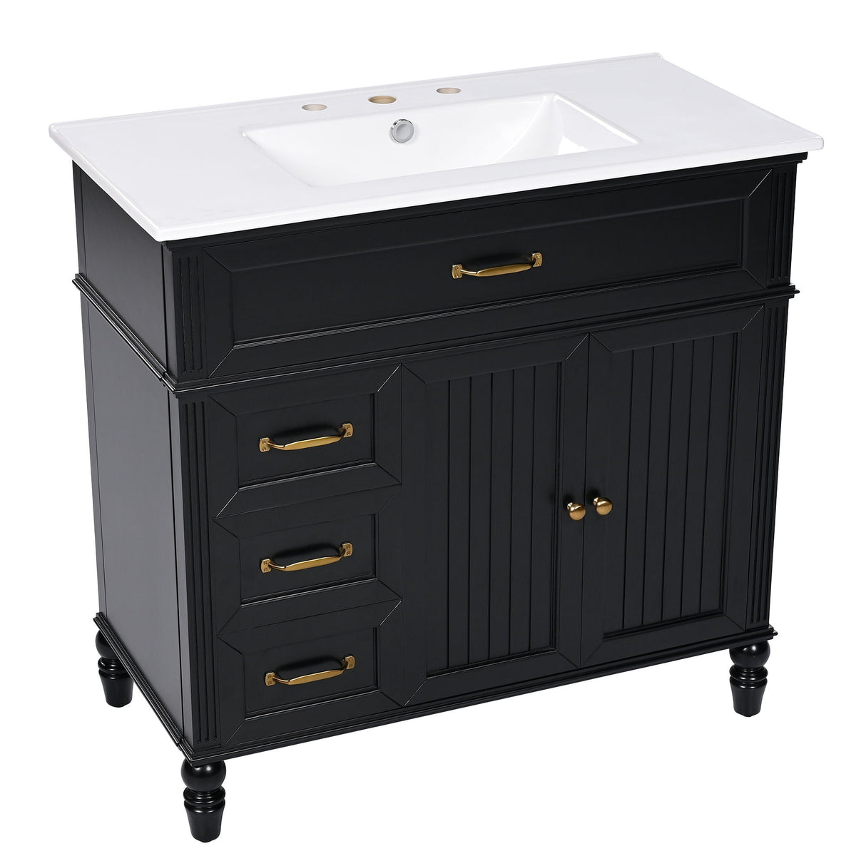 Bathroom Vanity With Sink, 2 Doors 2 Drawers, Freestanding Design