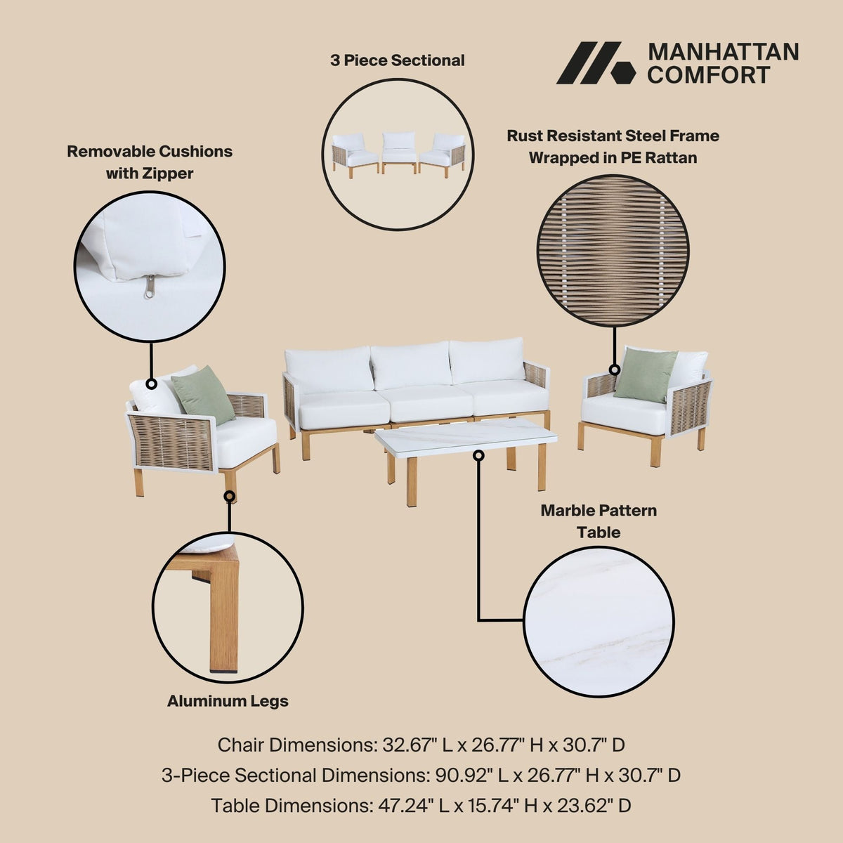 Vine - 4 Piece Outdoor Conversation Set - White