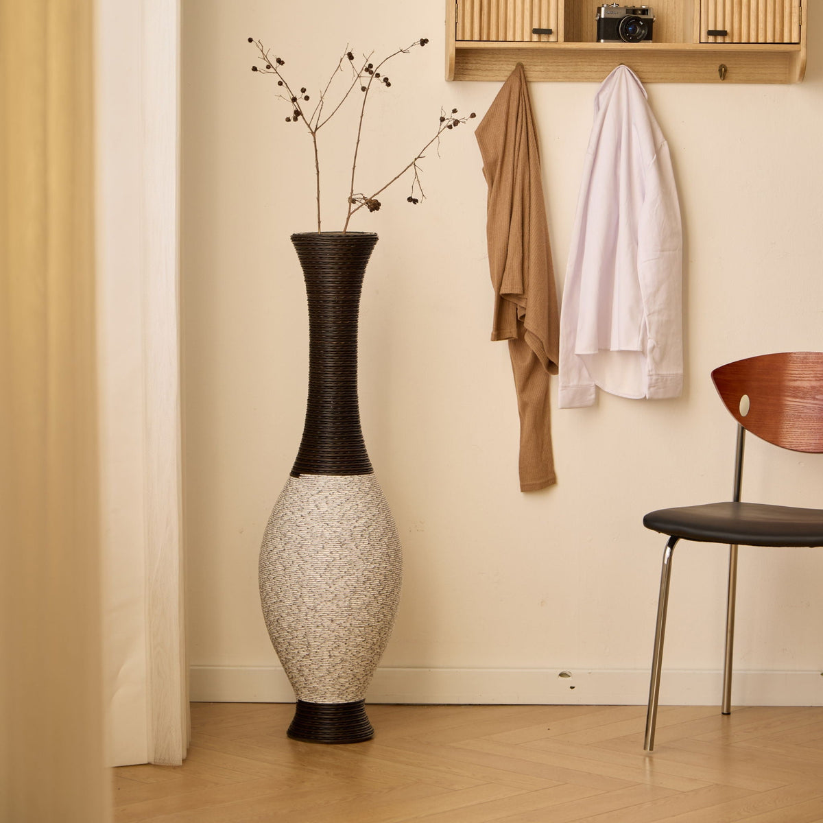 Tall Designer Floor Vase With Elegant 2 Tone