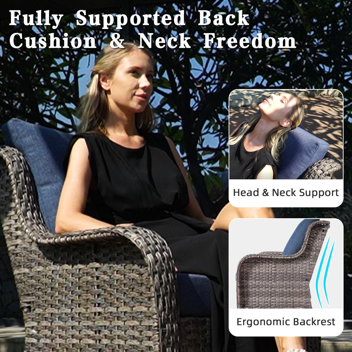 JB Outdoor 3-Seater Sofa Set with Swivel Chairs and Side Table