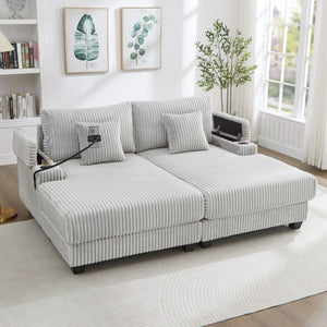 Modern Chaise Sofa With Adjustable Backrest, Cup Holders, Phone Holder & Storage Compartments