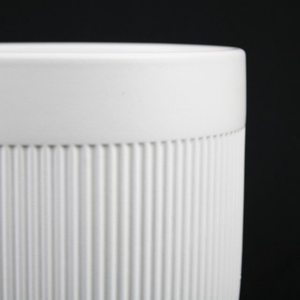 3-Piece White Stoneware Planter Pot Set with Vertical Line Texture