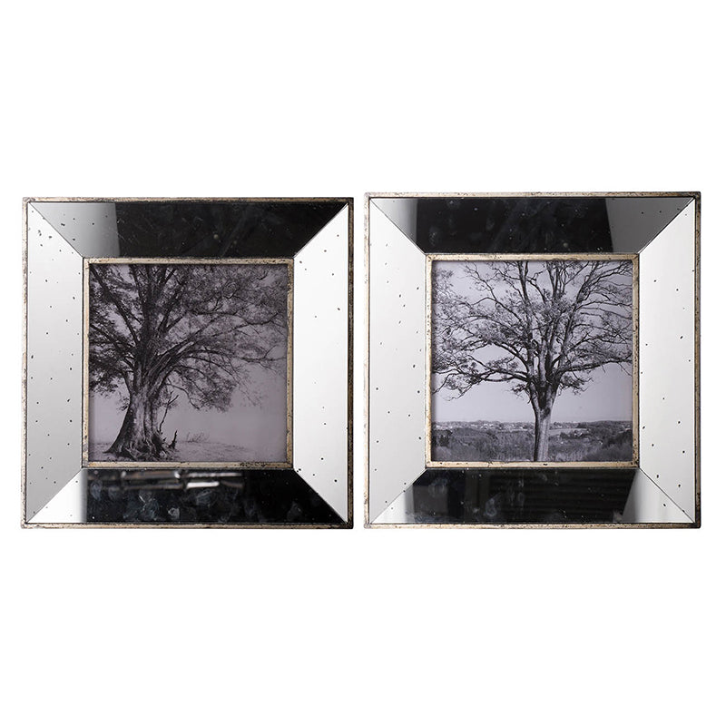 S/2 Vintage Silver Reflective Picture Frames, 15x15