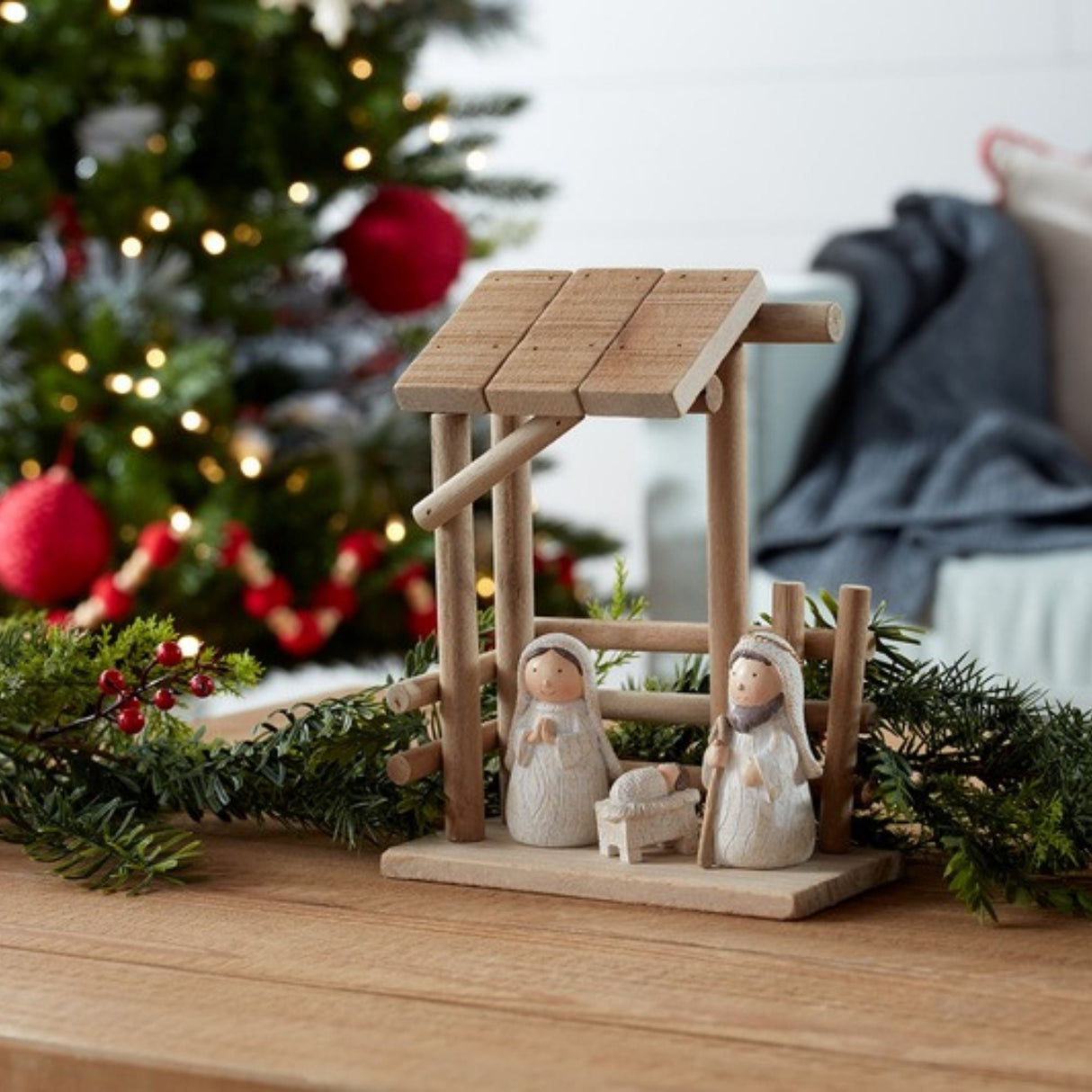 Wooden Creche Nativity Scene 9"H