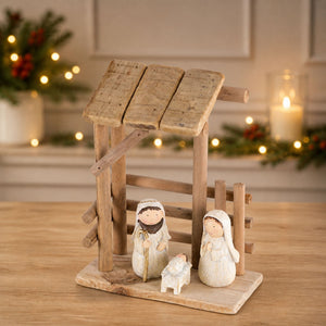 Wooden Creche Nativity Scene 9"H