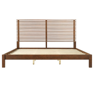 Premium Solid Wood King Size Bed Frame with Headboard - Walnut Color