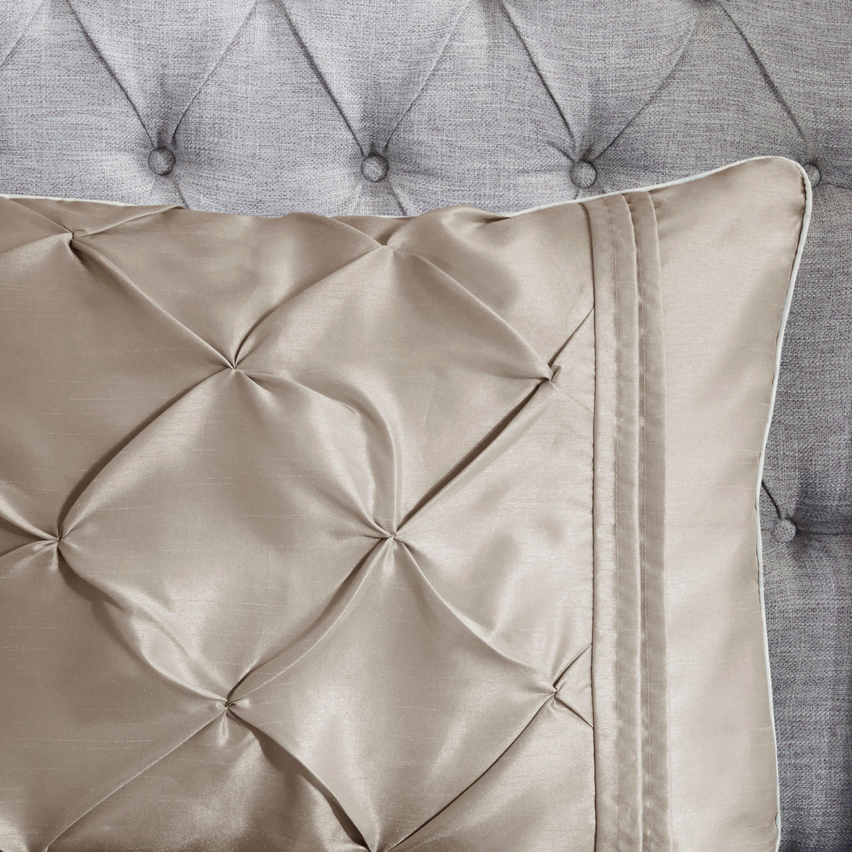 7 Piece Tufted Comforter Set in Taupe