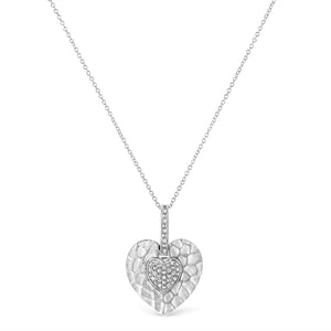 .925 Sterling Silver Pave-Set Diamond Accent Heart Shape 18" Pendant Necklace (I-J Color, I1-I2 Clarity)