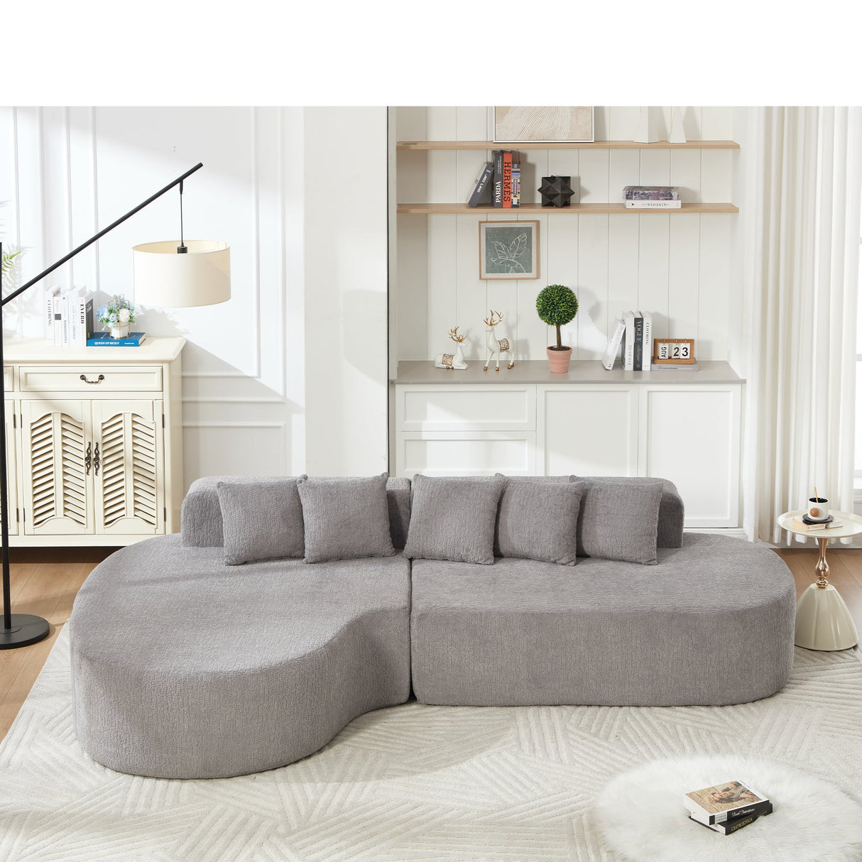 110.2" * 62" Boneless Sectional Curved Sofa with 5 Pillows