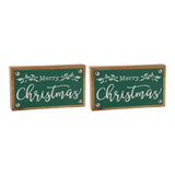 Merry Christmas Sign with Faux Leather Accent (Set of 2)