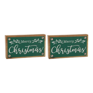 Merry Christmas Sign with Faux Leather Accent (Set of 2)
