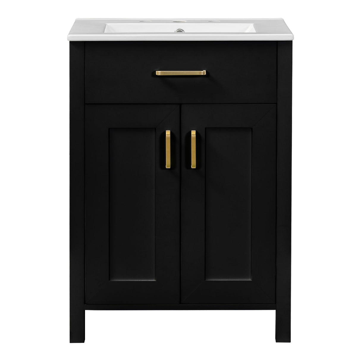 Modern Bathroom Vanity With Ceramic Sink, Soft-Close Doors, Flip Drawer, U-Shaped Shelves, Elegant Storage Solution