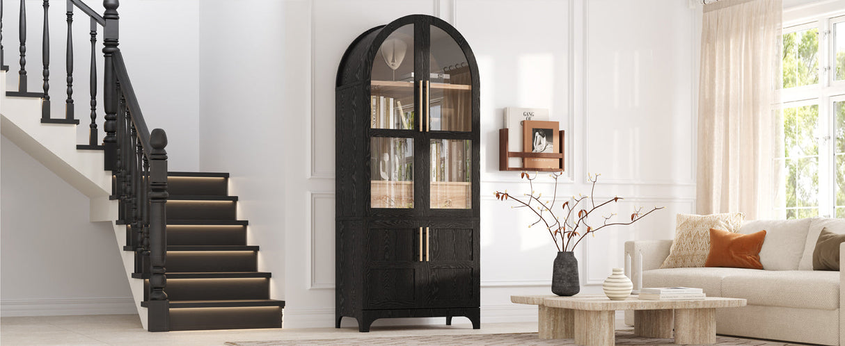 K&K 71" Tall Arched Kitchen Pantry Cabinet