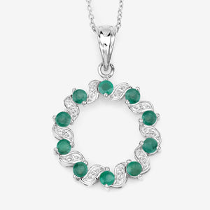 1.10 Carat Genuine Emerald and White Topaz .925 Sterling Silver Pendant