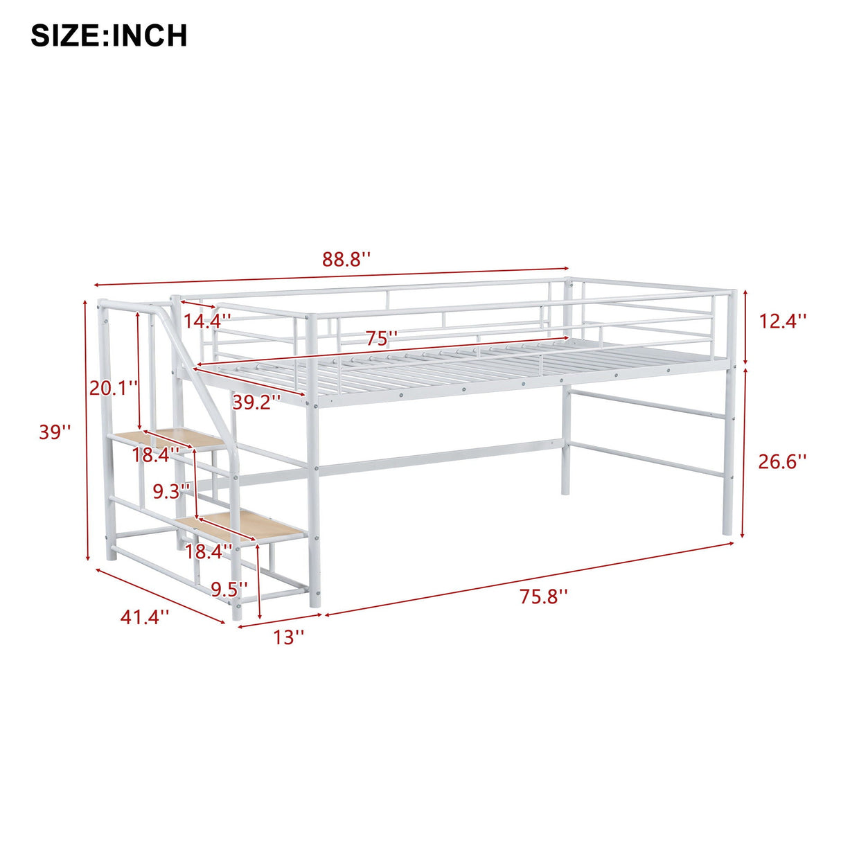 Loft Bed With Storage Stairs And Metal Frame