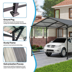 Metal Carport 10 5Ft Heavy Duty With Galvanized Steel Roof Metal Garage Canopy With Galvanized Steel Roof & Frame Car Tent Outdoor Storage Shed - Gray