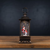 LED Snow Globe Lantern with Santa and Snowman 10.5"H