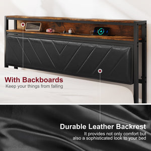 Full Size Metal Platform Bed Frame with Adjustable Upholstered Headboard