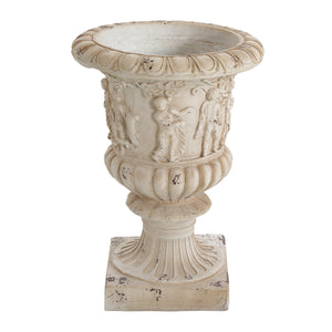 Garden Urn, Antique White, 27" H with Drainage Hole