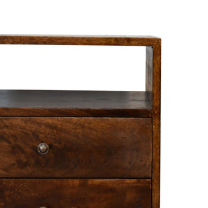 Classic Chestnut Nightstand, 2-Drawers, 1 Open-Slot, Nordic Legs