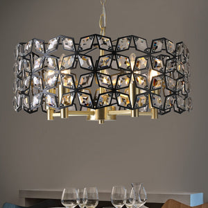 19' Geometric Crystal and BlackGold Round Pendant Chandelier