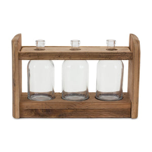Bottle Vases in Wood Stand 15"L