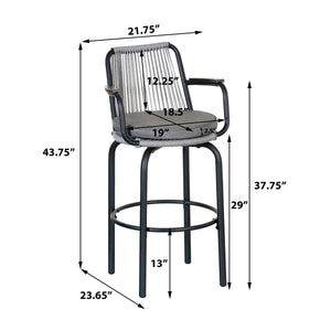 Outdoor Patio Bar Stools 29"H Set of 2, Modern Woven Rattan Rope Bar Height Chair