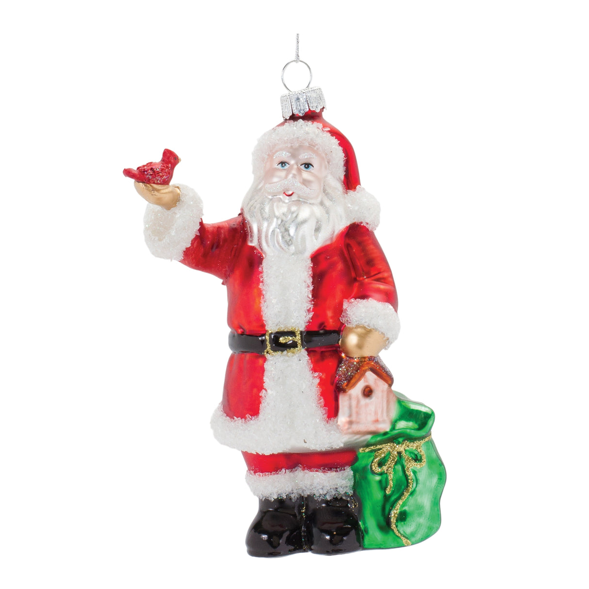 Glass-Santa-with-Cardinal-Bird-Ornament-(Set-of-6)-Christmas-Ornaments