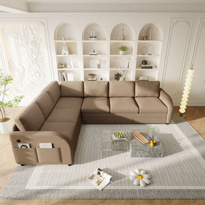 L-Shaped Couch With Pull-Out Bed, Convertible Sleeper Sofa With Side Pocket & USB Port