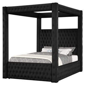 Modern 4 Poster Bed With Tufted Headboard And Footboard