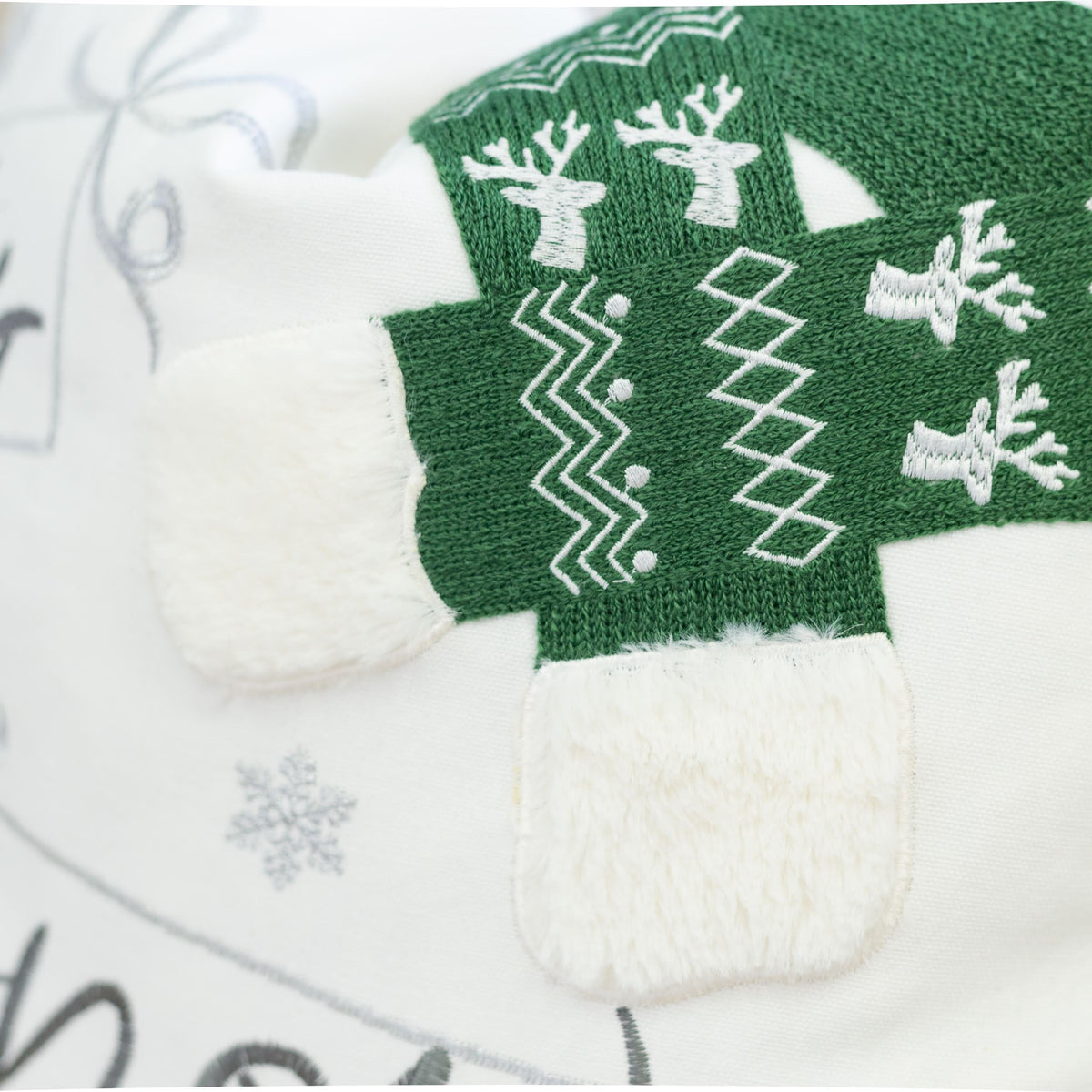 Let It Snow Christmas Throw Pillow with Embroidered Knit Hat - White/Green
