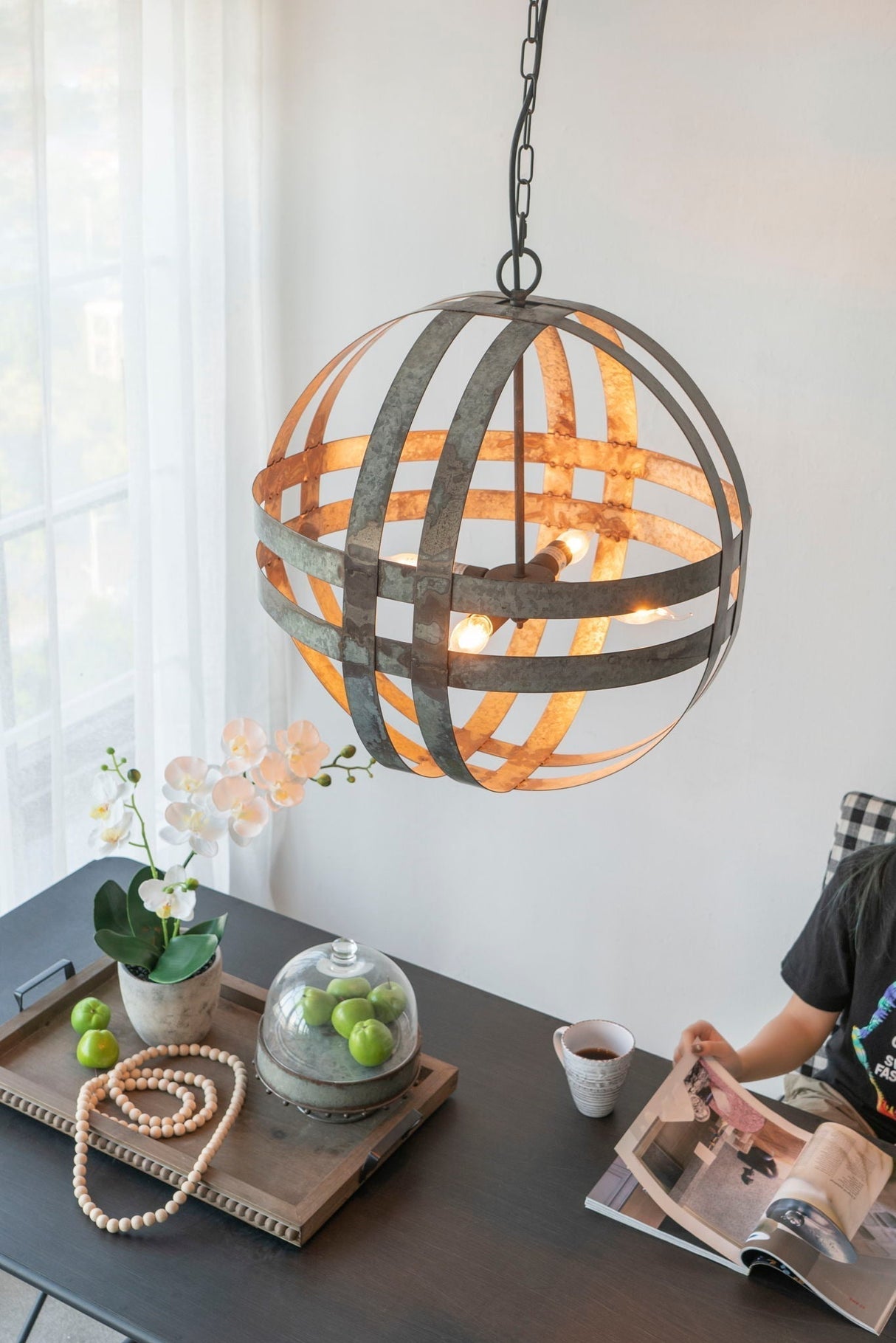 4 Light Galvanized Chandelier with Adjustable Chain