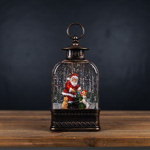 LED Snow Globe Lantern with Santa and Dog 11.25"H
