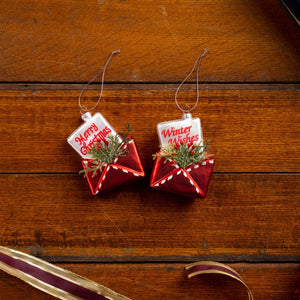 Glittered Glass Santa Letter Ornament (Set of 12)