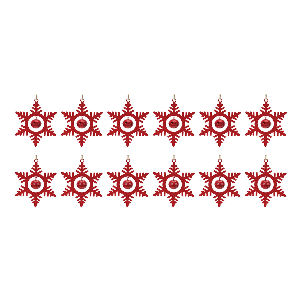 Metal Snowflake with Bell Ornament (Set of 12)