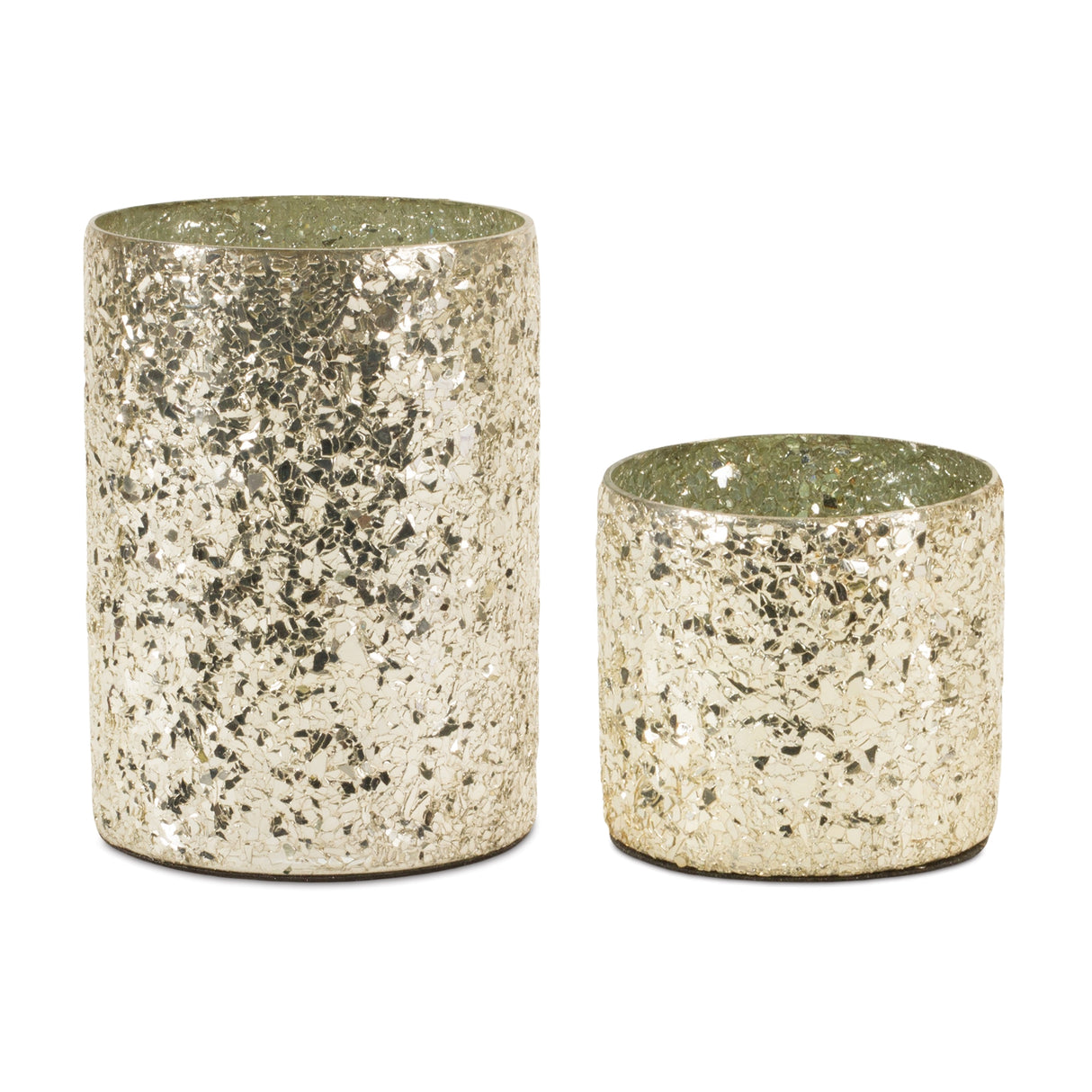 Gold mosaic glass candle holder (set of 2)