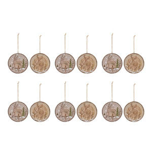 Wood Deer Tree Disc Ornament (Set of 12)