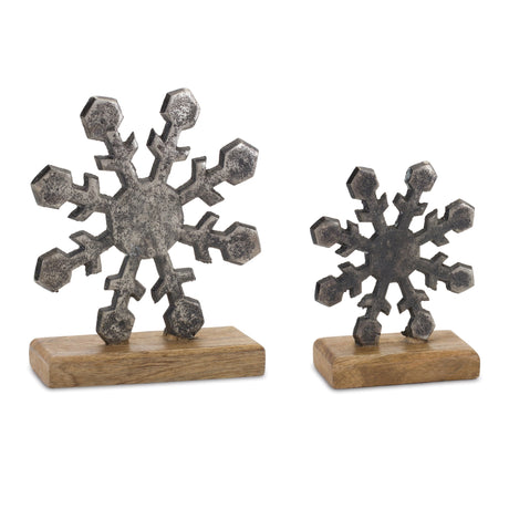 Metal-Snowflake-on-Wood-Base-(Set-of-6)-Christmas-Decor