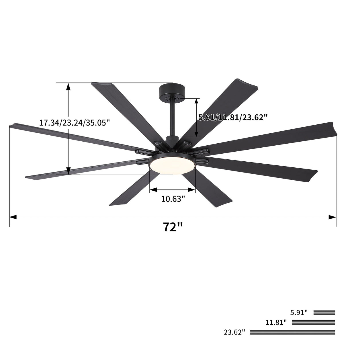 Large Ceiling Fan With Dimmable LED Light 8 Blades Remote Control, Reversible DC Motor