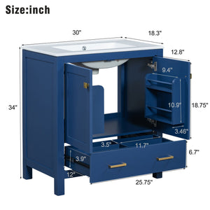 Bathroom Vanity With Single Sink, Combo Cabinet Undermount Sink, Bathroom Storage Cabinet With Two Doors And A Drawer, Soft Closing, Multifunctional Storage, Solid Wood Frame