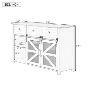 U_Style 55" Sliding Barn Door Sideboard Buffet Cabinet