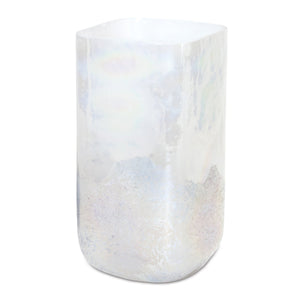 Irredescent glass candle holder 9"h