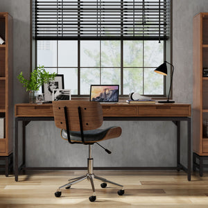 Mid Century Handcrafted Wide Writing Desk with Storage Drawers - Light Brown or Dark Brown