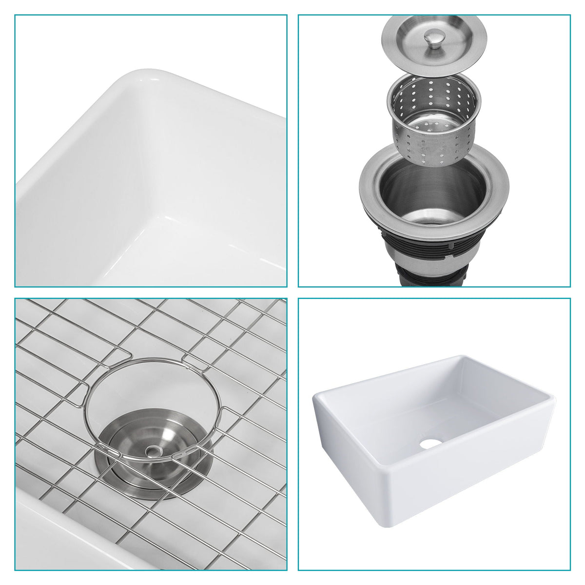 Farmhouse Ceramic Apron Front Single Bowl Kitchen Sink with Durable Design - White or Black
