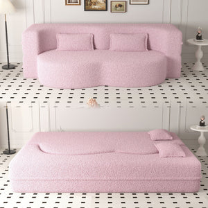 Modern Floor Sofa with 2 Pillows, Convertible Teddy Fabric Foam Filled Bed