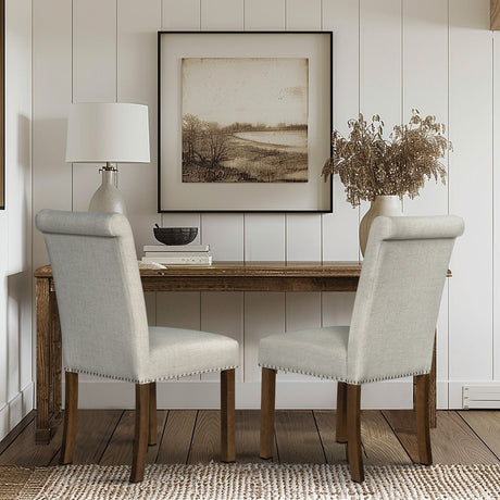 Upholstered Dining Chair with Nailhead Trim and Rolled Back, Set of 2
