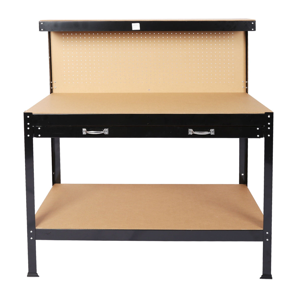 Wood Work Bench with Steel Frame - Black / Light Brown