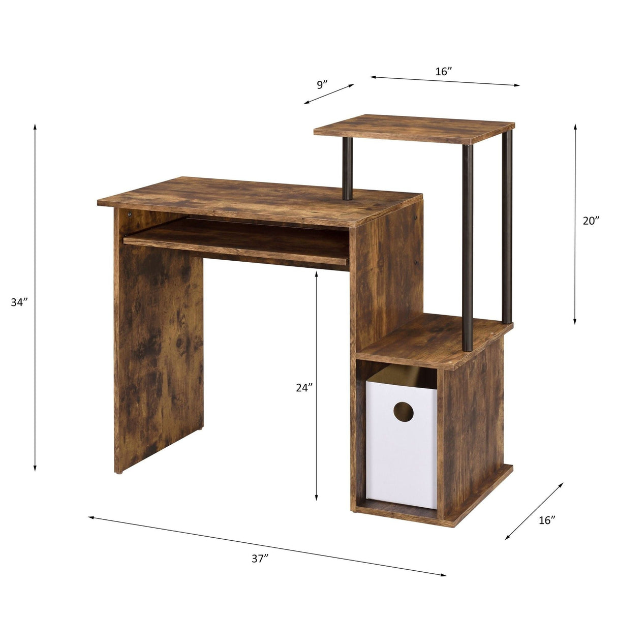 Lyphre - Computer Desk - Weathered Oak / Black