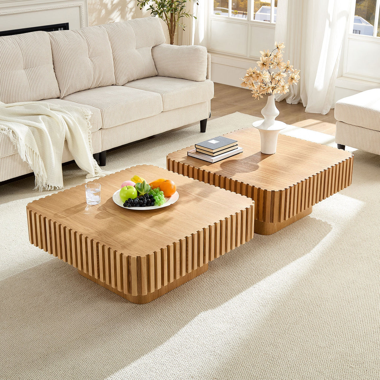 2PCS Set 31.5 Inch Modern Handcraft Drum Coffee Table