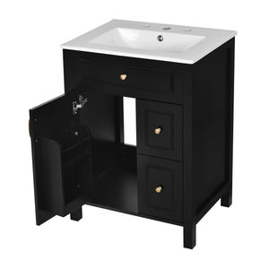 Elegant Bathroom Vanity With Ceramic Sink, Soft Close Doors And Drawers, Double Storage Racks
